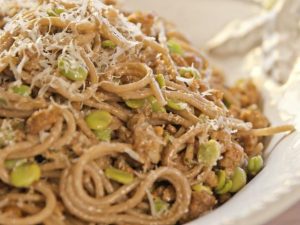 spaghetti with chianti and fava beans